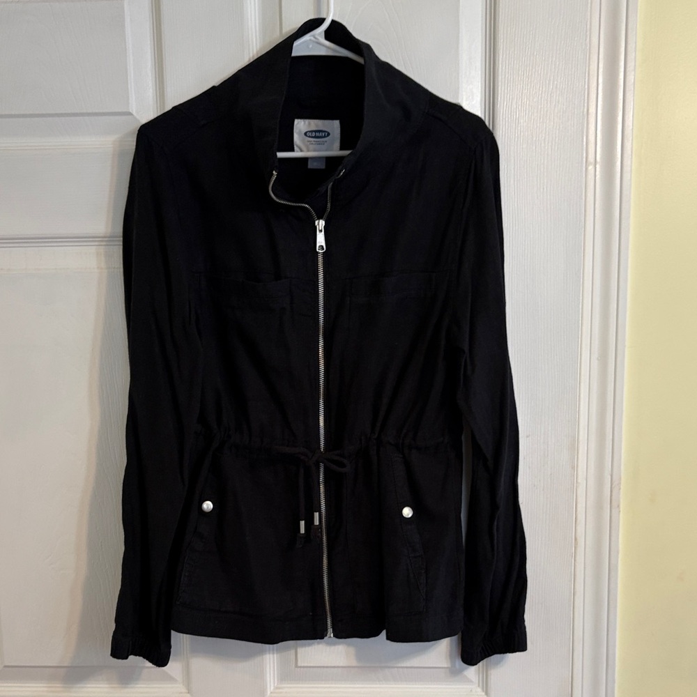 Old Navy Linen zip up utility jacket   Black Size Medium